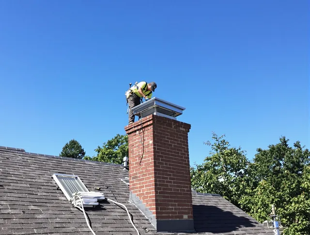 West Hollywood Chimney Sweep technician measuring a chimney cap in West Hollywood, CA