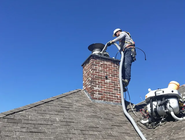 Dedicated West Hollywood Chimney Sweep team member cleaning a chimney in West Hollywood, CA