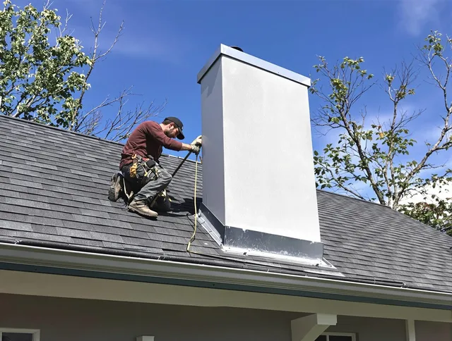 West Hollywood Chimney Sweep team member finishing chimney construction in West Hollywood, CA